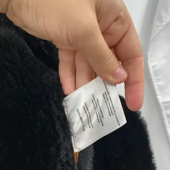 Nour Hammour S Nyla Simple Cropped Shearling Jacket in Cognac & Black - Picture 10 of 17